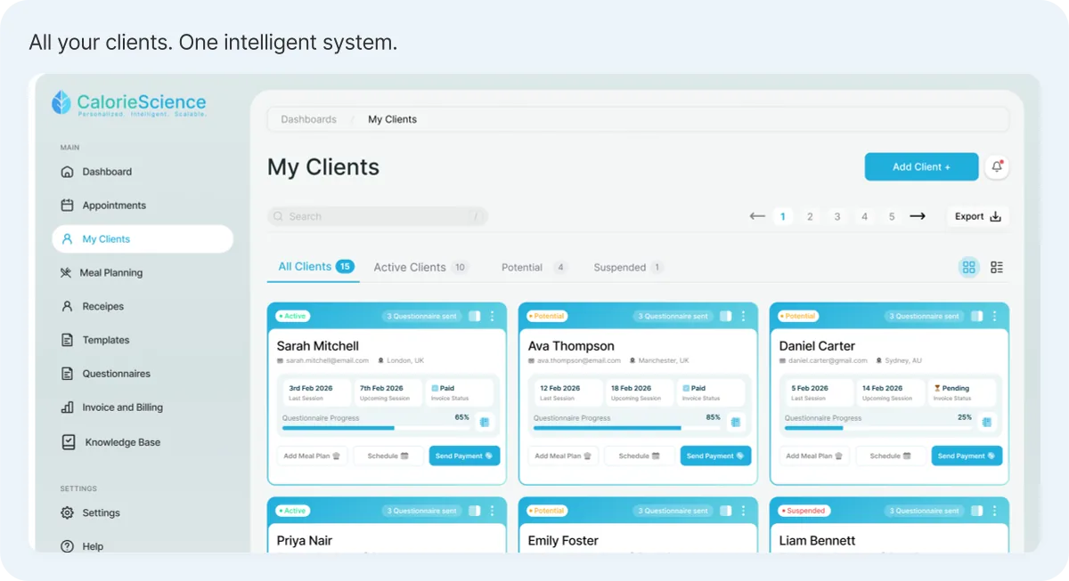 Client management dashboard preview